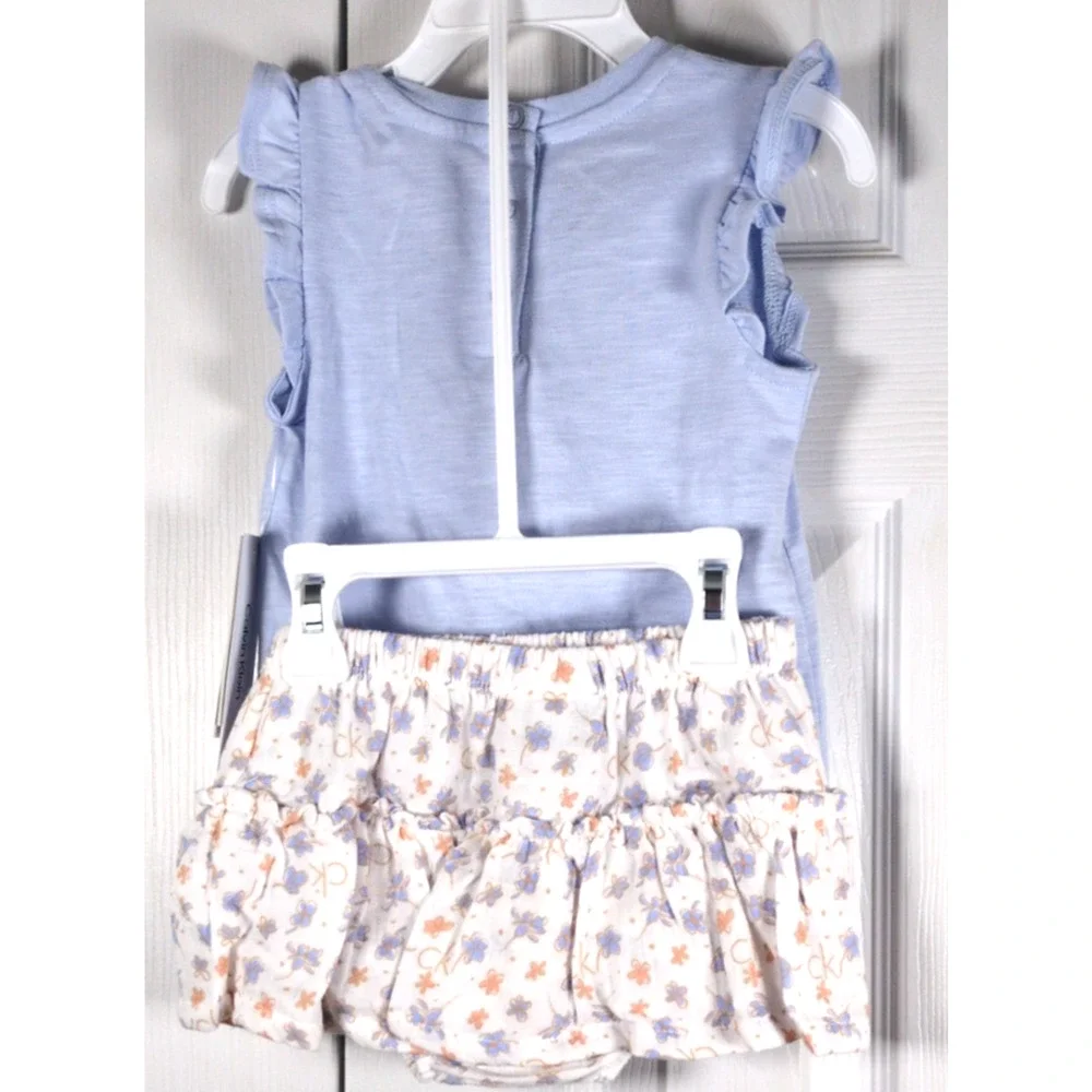 Calvin Klein Baby 2-Piece Rosette Logo Shirt Gauze Skirted Diaper Cover Set NWT